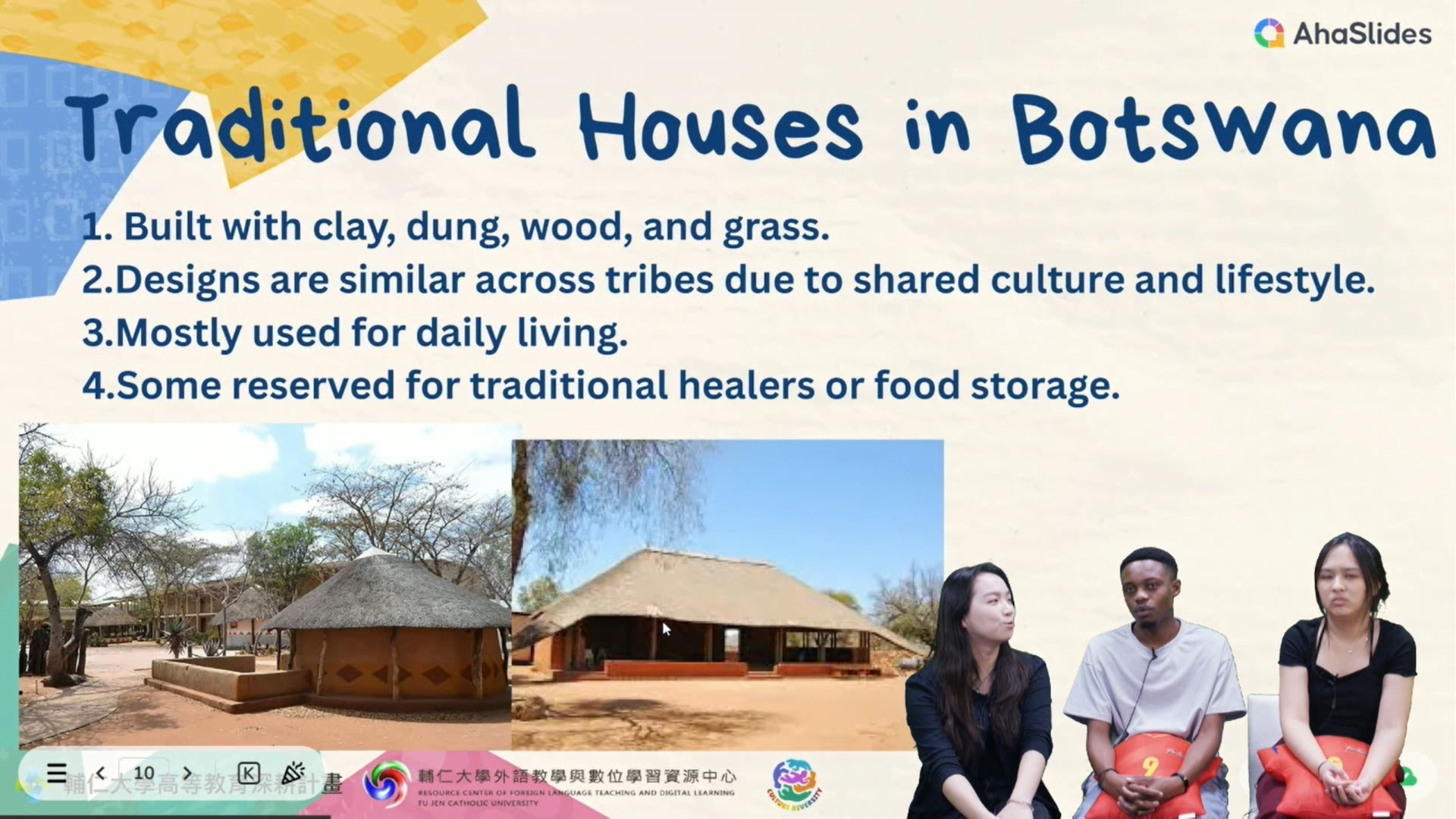 來自非洲之波札那共和國學生介紹當地傳統住家文化
