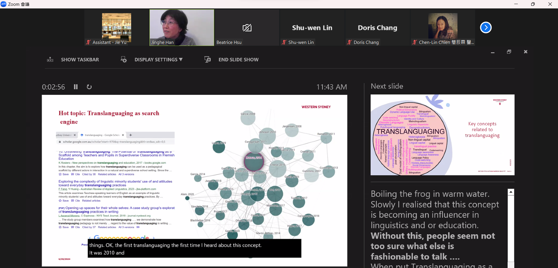 澳洲西雪梨大學Jing-he Han教授之 6/20 EMI 課程中的跨語言實踐線上工作坊
